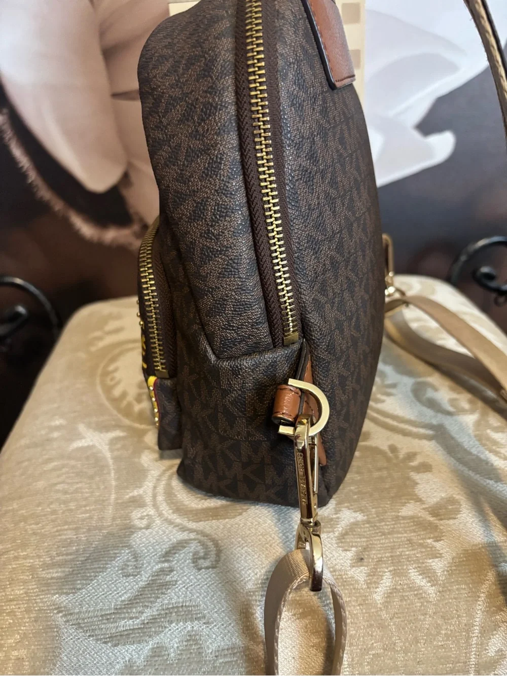 Michael Kors Brown Logo Print 'Route MK 1981' Mini Backpack